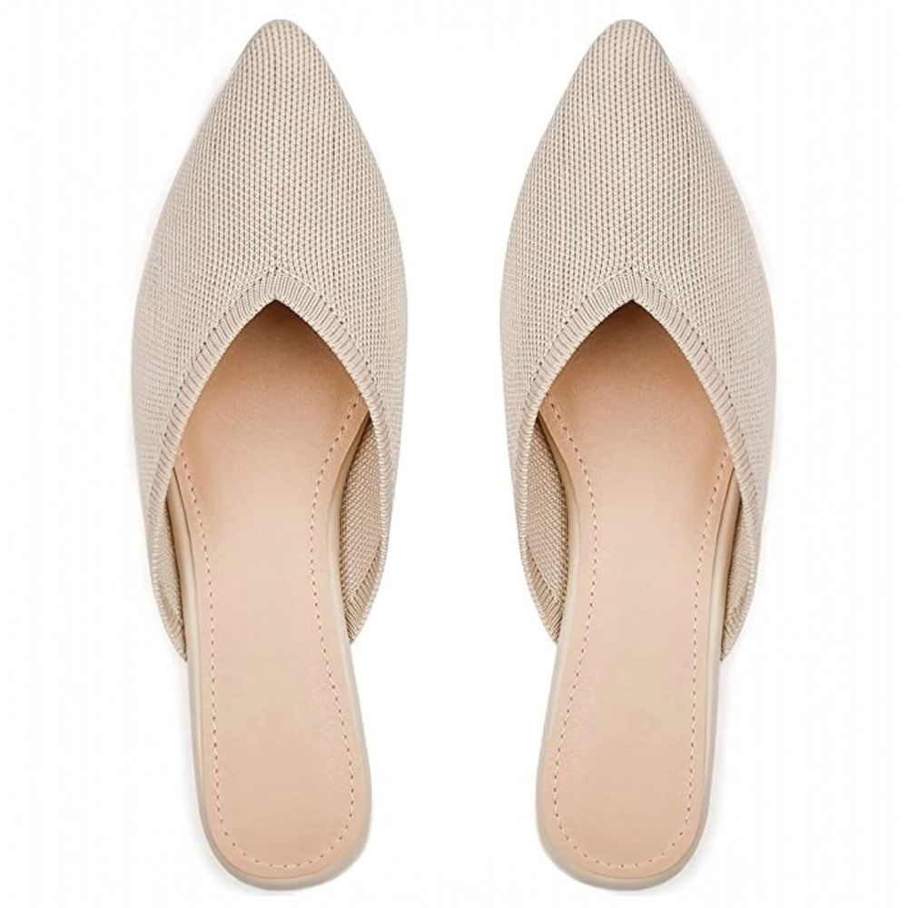 ✨ POINTED TOE SLIP-ON FLATS ~ Neutral Beige Knit – Size 8 ✨